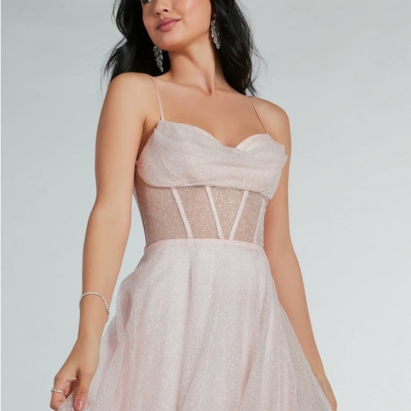 SPRING SALE!Long Blush Glitter Dress Small Sparkly Prom special occasion NWOT - Picture 3 of 3